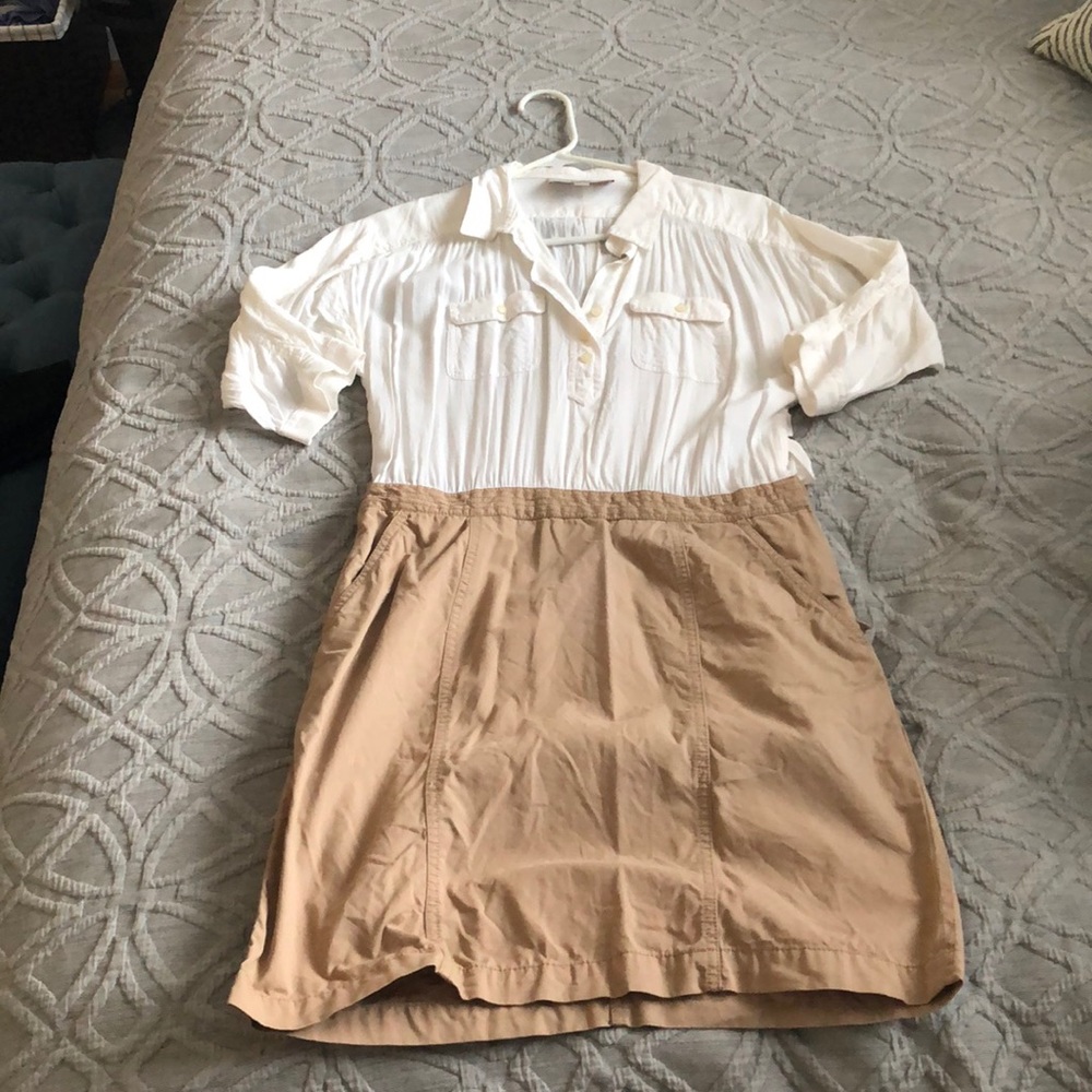 Loft dress, linen top and khaki bottom. Size 6p